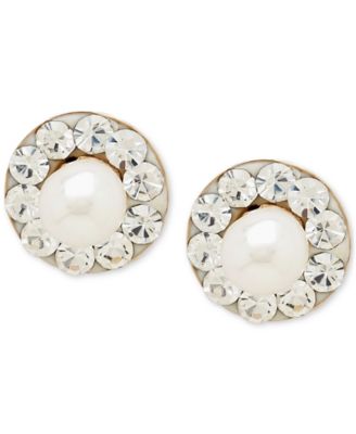 Macy's Brand - Cultured Freshwater Pearl (3mm) and Crystal Stud Earrings in 14k Gold