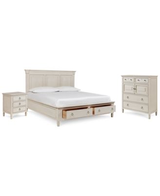 Furniture - Sag Harbor White Bedroom  Collection, 3 Piece Set (King Storage Platform Bed, Chest & Nightstand)