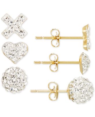Macy's Brand - 3-Pc. Set Pave Crystal Stud Earrings in 10k Gold