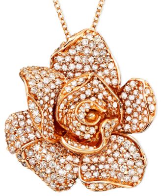 EFFY Collection - Diamond Flower Pendant Necklace in 14k Rose Gold (1 1/3 ct. t.w.)
