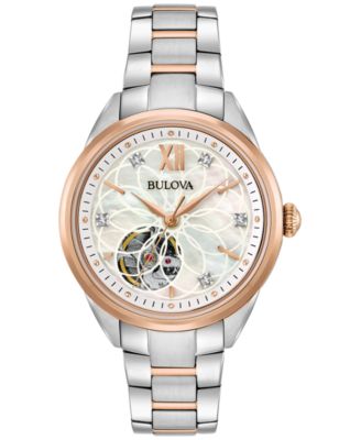Bulova - Women's Automatic Diamond Accent Two-Tone Stainless Steel Bracelet Watch 34mm 98P170