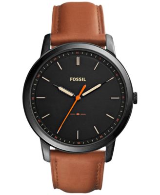 Fossil - Men's The Minimalist Brown Leather Strap Watch 44mm FS5305