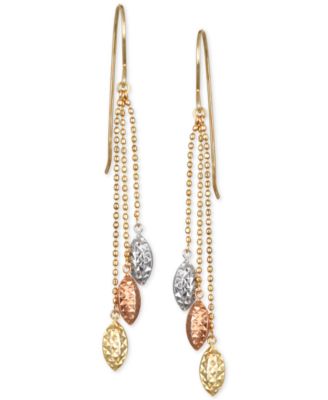 Macy's Brand - Tri-Color Beaded Chain Drop Earrings in 10k Yellow, White and Rose Gold