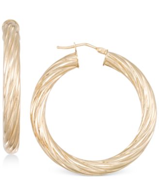 Italian Gold - Textured Twist Hoop Earrings in Italian 14k Gold