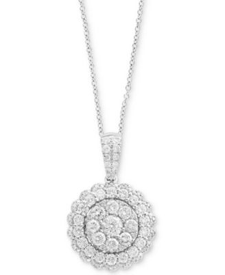 EFFY Collection - Halo Cluster Pendant Necklace (1-1/5 ct. t.w.) in 14k White or Yellow Gold