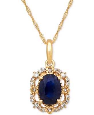 Macy's Brand - Sapphire (1 ct. t.w.) & Diamond (1/10 ct. t.w.) Pendant 18" Necklace in 14k Yellow Gold (Also Available in Ruby & Emerald)