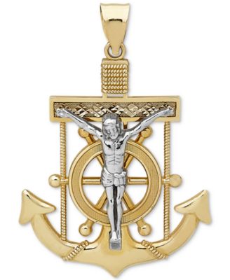Macy's Brand - Men's Mariner Cross Pendant in 14k Gold & White Gold