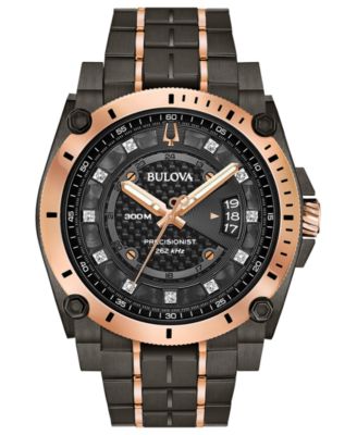 Bulova - Men's Precisionist Champlain Diamond-Accent Gray & Rose Gold-Tone Stainless Steel Bracelet Watch 46.5mm