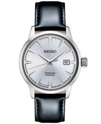 Seiko - Men's Automatic Presage Black Leather Strap Watch 40.5mm