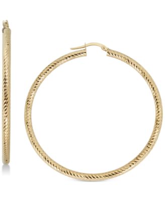 Italian Gold - Textured Hoop Earrings in 14k Gold