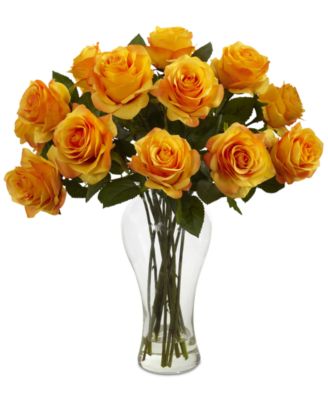 Nearly Natural - Blooming Roses Artificial Arrangement in Glass Vase