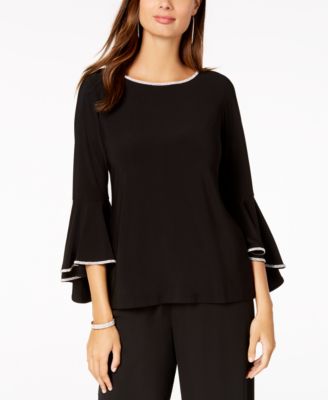 MSK - Rhinestone-Trim Bell-Sleeve Top