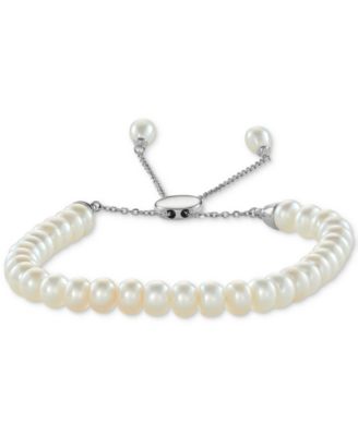 Macy's - White Cultured Freshwater Pearl (6-1/2mm) Bolo Bracelet in Sterling Silver (Also available in gray cultured freshwater pearls and pink cultured freshwater pearls)