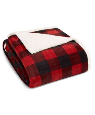 Eddie Bauer - Mountain Plaid Red Sherpa Twin Blanket