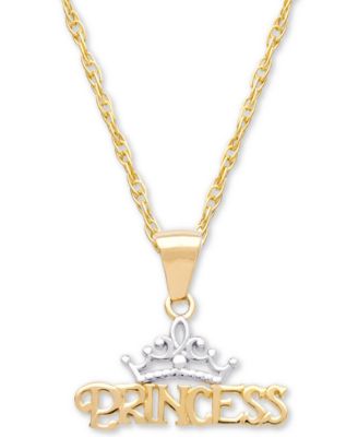 Disney - Children's Princess Tiara 15" Pendant Necklace in 14k Gold
