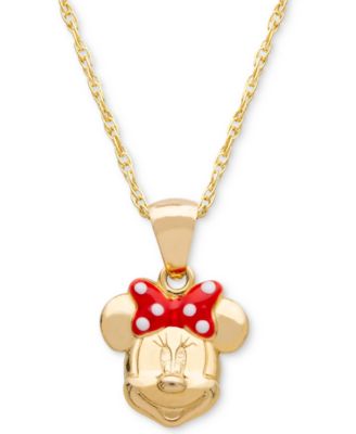 Disney - Children's Minnie Mouse Bow 15" Pendant Necklace in 14k Gold