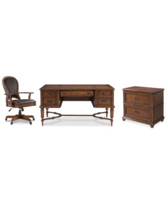 Furniture - Clinton Hill Cherry Home Office, 3-Pc. Set (Writing Desk, Lateral File Cabinet & Leather Desk Chair)