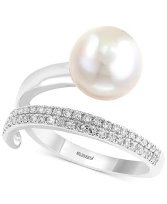 EFFY Collection - Cultured Freshwater Pearl (10mm) and Diamond (1/8 ct. t.w.) Ring in 14k White Gold and Yellow Gold