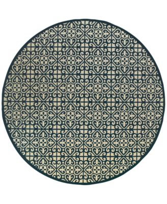 Oriental Weavers - Marina 5927B Ivory/Navy 7'10" Indoor/Outdoor Round Area Rug