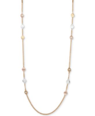 DKNY - Tri-Tone Crystal & Logo Disc 42" Station Necklace