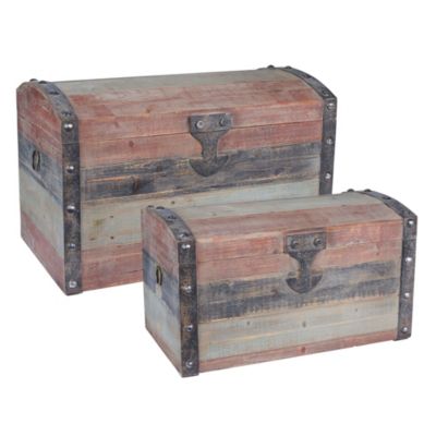 Household Essentials - Set of 2 Weathered Wooden Storage Trunks