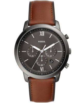 Fossil - Mens Neutra Chrono gray case with brown leather strap