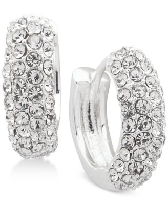 Lauren Ralph Lauren - Silver-Tone Crystal Pav&eacute; Huggie Hoop Earrings