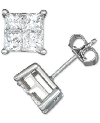 Macy's Brand - Diamond Seamless Cluster Princess Stud Earrings (2 ct. t.w.) in 14k White Gold