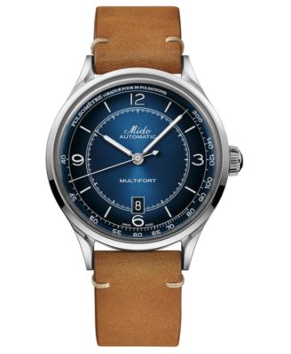 Mido - Men's Swiss Automatic Multifort Patrimony Pulsometer Brown Leather Strap Watch 40mm