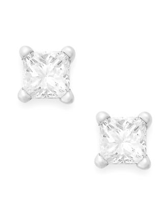 Macy's - Princess-Cut Diamond Stud Earrings in 10k White Gold (1/6 ct. t.w.)