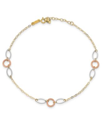 Macy's Brand - Circle and Oval Anklet in 14k Rose, White and Yellow Gold
