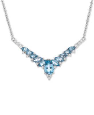 Macy's Brand - Garnet (2-1/3 ct. t.w.) & White Topaz (3/8 ct. t.w.) V-Shape 17" Statement Necklace in Sterling Silver (Also available in Amethyst, Peridot, Blue Topaz & Citrine)
