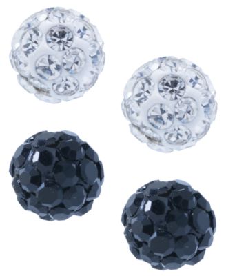 Giani Bernini - Crystal 4mm 2-Pc Set Pave Stud Earrings in Sterling Silver, Available in Black and White or Red and White
