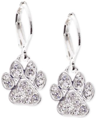 Pet Friends Jewelry - Silver-Tone Pav&eacute; Paw Drop Earrings