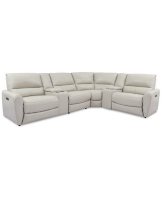 Furniture - Danvors 6-Pc. Leather Sectional Sofa with 3 Power Recliners, Power Headrests, 2 Consoles, and USB Power Outlet