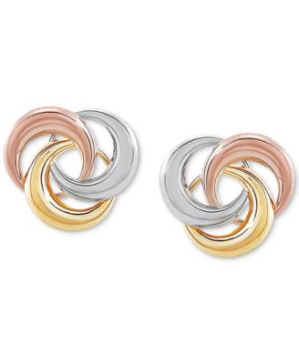 Macy's Brand - Tricolor Love Knot Stud Earrings in 10k Gold, White Gold & Rose Gold or Yellow Gold