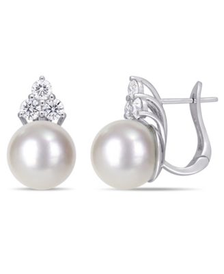 Macy's - South Sea Cultured Pearl (11-12mm) and Diamond (1 ct. t.w.) Cuff Earrings in 14k White Gold