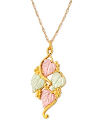 Black Hills Gold - Grape and Leaf Pendant in 10k Yellow Gold with 12k Rose and Green Gold