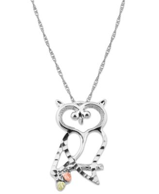 Black Hills Gold - Owl Pendant in Sterling Silver with 12K Rose and Green Gold