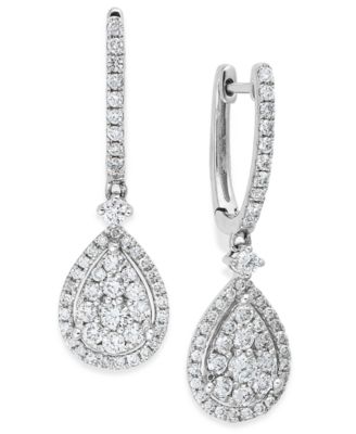 Macy's Brand - Diamond Cluster Teardrop Earrings in 14k White Gold (1 ct. t.w.)