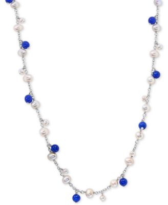 EFFY Collection - Cultured Freshwater Pearl (4 & 6mm) & Lapis Lazuli 21" Statement Necklace in Sterling Silver