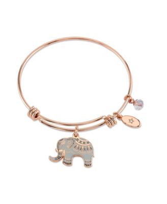 Unwritten - "All Good Things are Wild and Free" Elephant Charm Adjustable Bangle Bracelet in Rose Gold-Tone & Stainless Steel