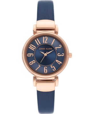 Anne Klein - Women's Navy Blue Leather Strap Watch 30mm