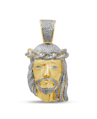 Macy's Brand - Men's Diamond (1-1/2 ct. t.w.) Christ Head Pendant in 14K Yellow Gold over Sterling Silver