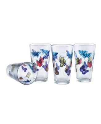 Culver - Butterflies Pint Glass 16-Ounce Set of 4