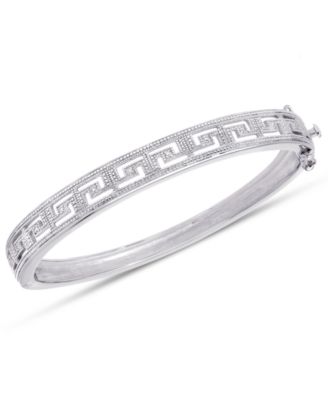 Macy's - Diamond Accent Greek Key Bangle Bracelet in Fine Silver Plated Brass