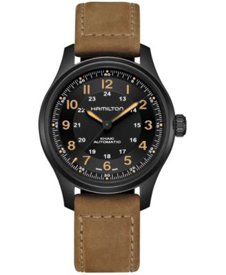 Hamilton - Men's Swiss Automatic Khaki Field Brown Leather Strap Watch 42mm