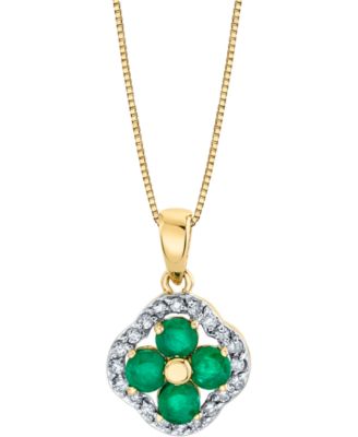 Macy's Brand - Emerald (3/4 ct. t.w.) & Diamond (1/5 ct. t.w.) Clover 18" Pendant Necklace in 14k Gold
