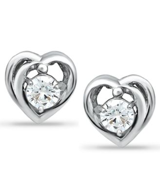 Giani Bernini - Cubic Zirconia Heart Solitaire Stud Earrings in Sterling Silver