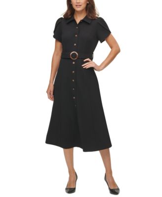 Calvin Klein - Puff-Sleeve Belted Midi Dress